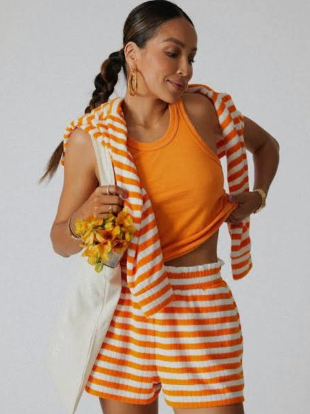 Sincerely Jules x Bandier Orange Stripe Fern Shorts Small NWOT Matching Set